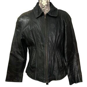 LEATHER LIMITED Black Leather Collared Biker Jacket + Liner Women’s Size M